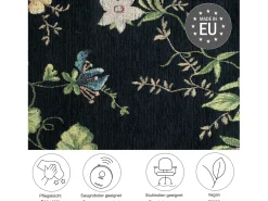 Alfombra con borde y motivos florales 60x90 cm Negro Flomi