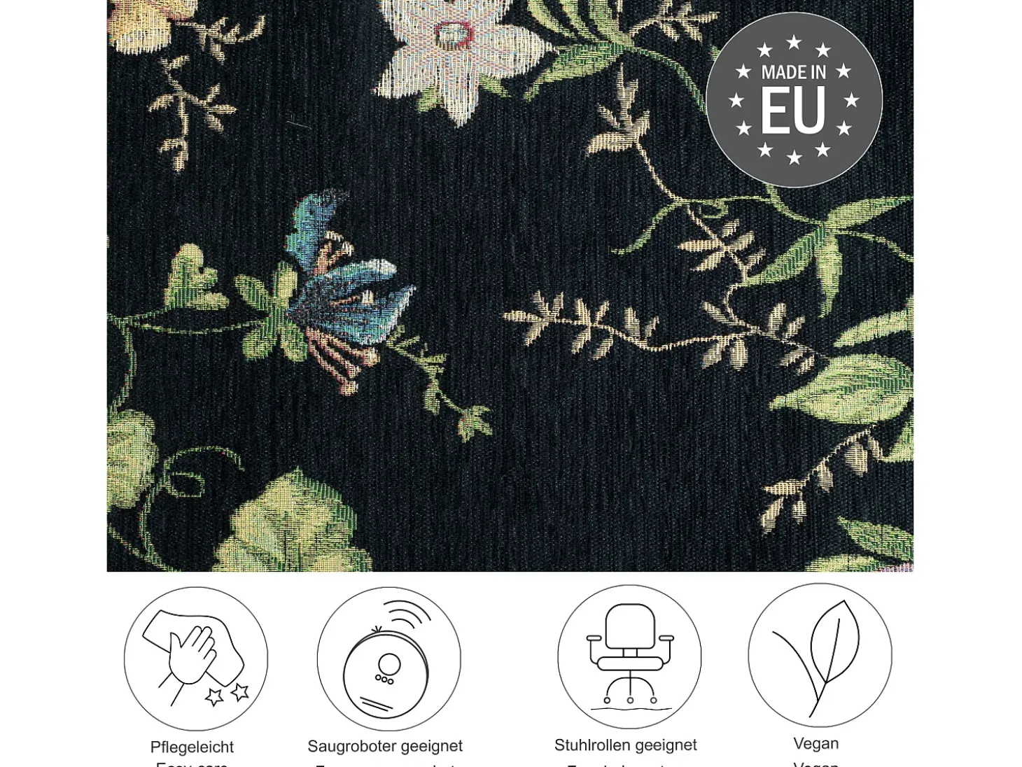 Alfombra con borde y motivos florales 60x90 cm Negro Flomi