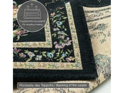 Alfombra con borde y motivos florales 60x90 cm Negro Flomi