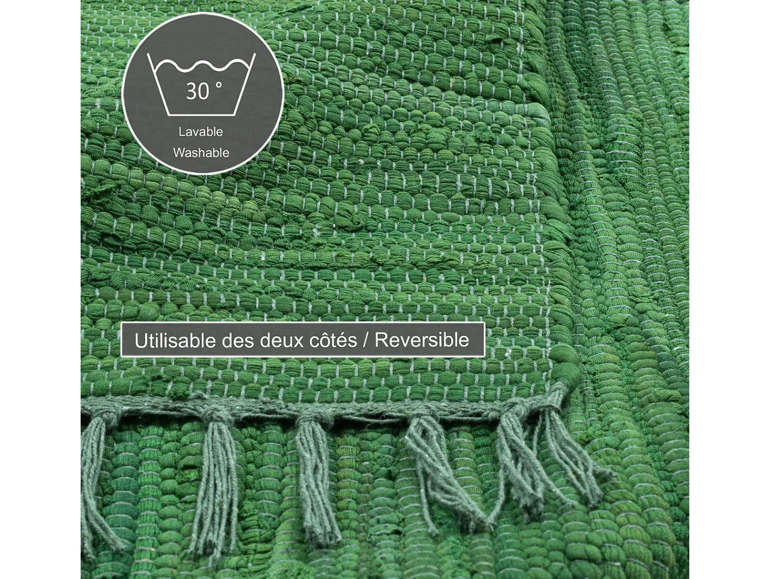 Alfombra De Salón^Alfombra de algodón tejida a mano y reversible 120x180 cm Verde oscuro Happy Cotton Verde pino