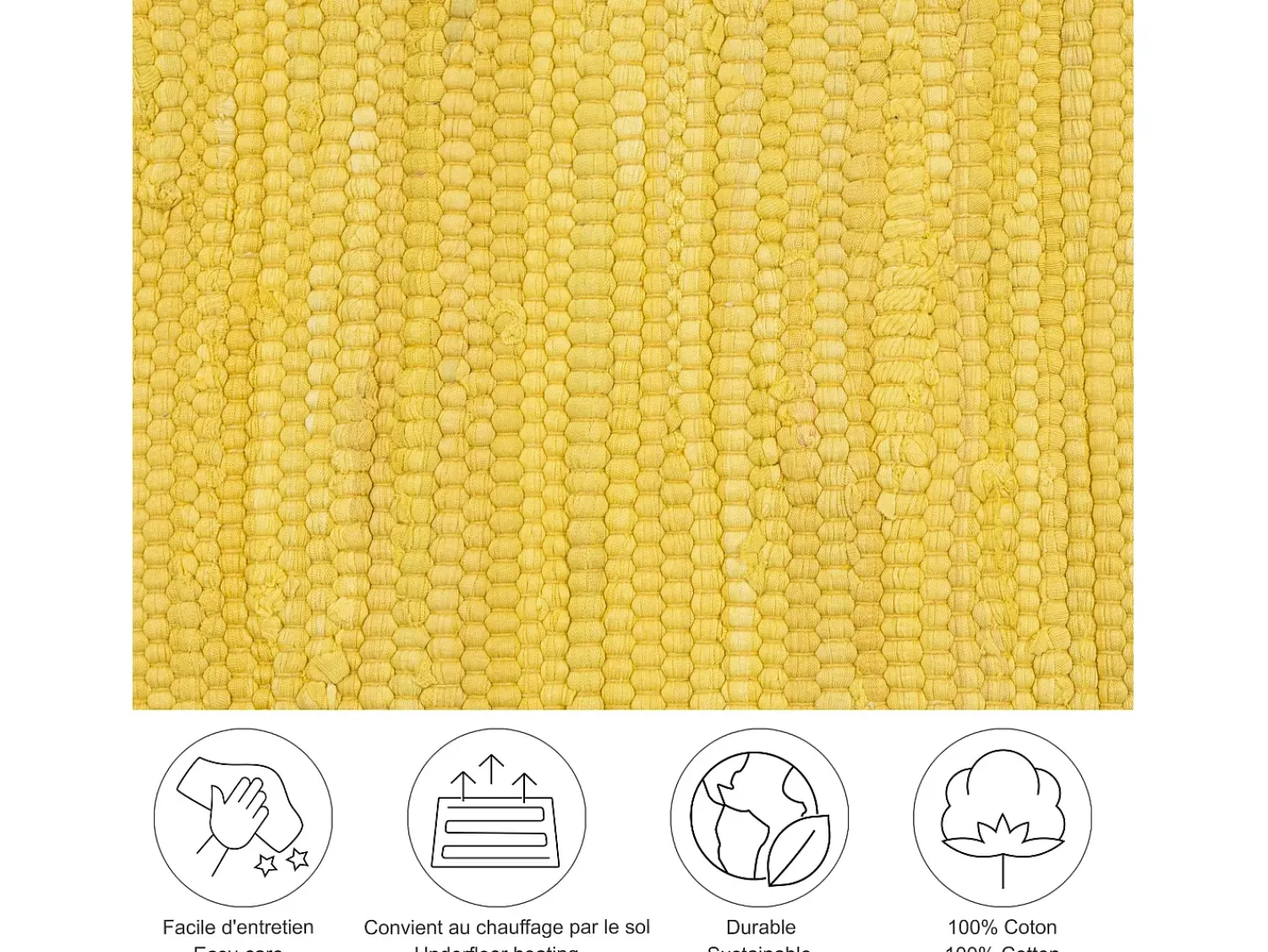 Online Alfombra de algodón tejida a mano y reversible 40x60 cm Happy Cotton Amarillo