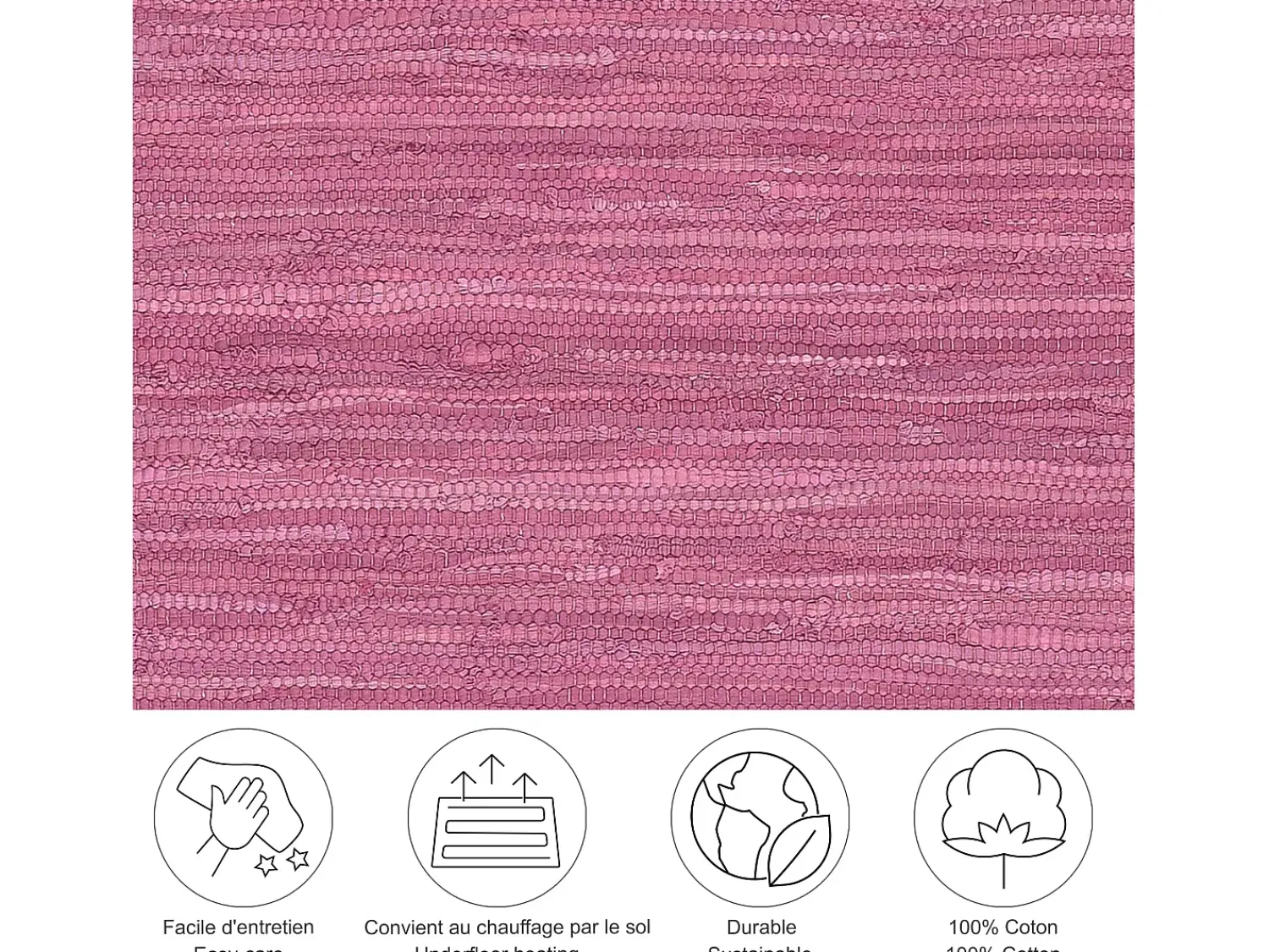 Alfombra De Salón^Alfombra de algodón tejida a mano y reversible 70x250 cm Fuchisa Happy Cotton Fucsia