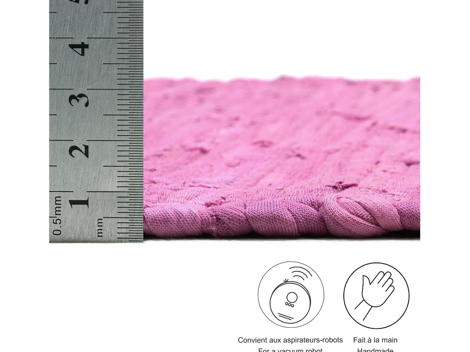 Alfombra De Salón^Alfombra de algodón tejida a mano y reversible 70x250 cm Fuchisa Happy Cotton Fucsia
