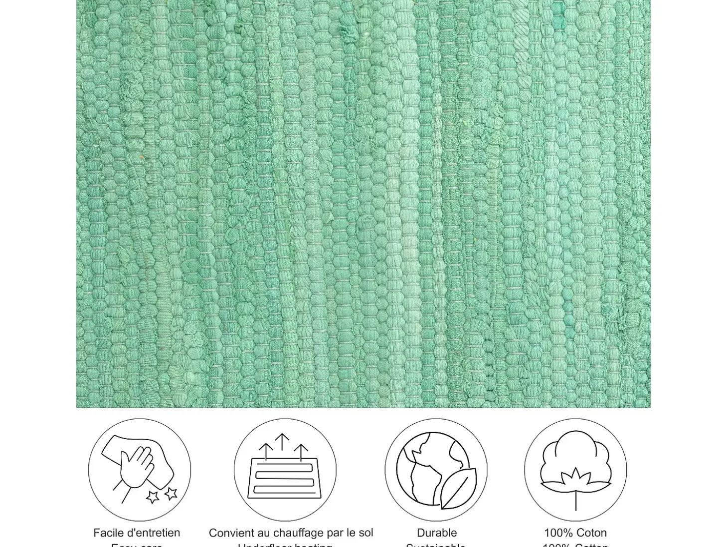 Alfombra de algodón tejida a mano y reversible 60x120 cm Menta Happy Cotton