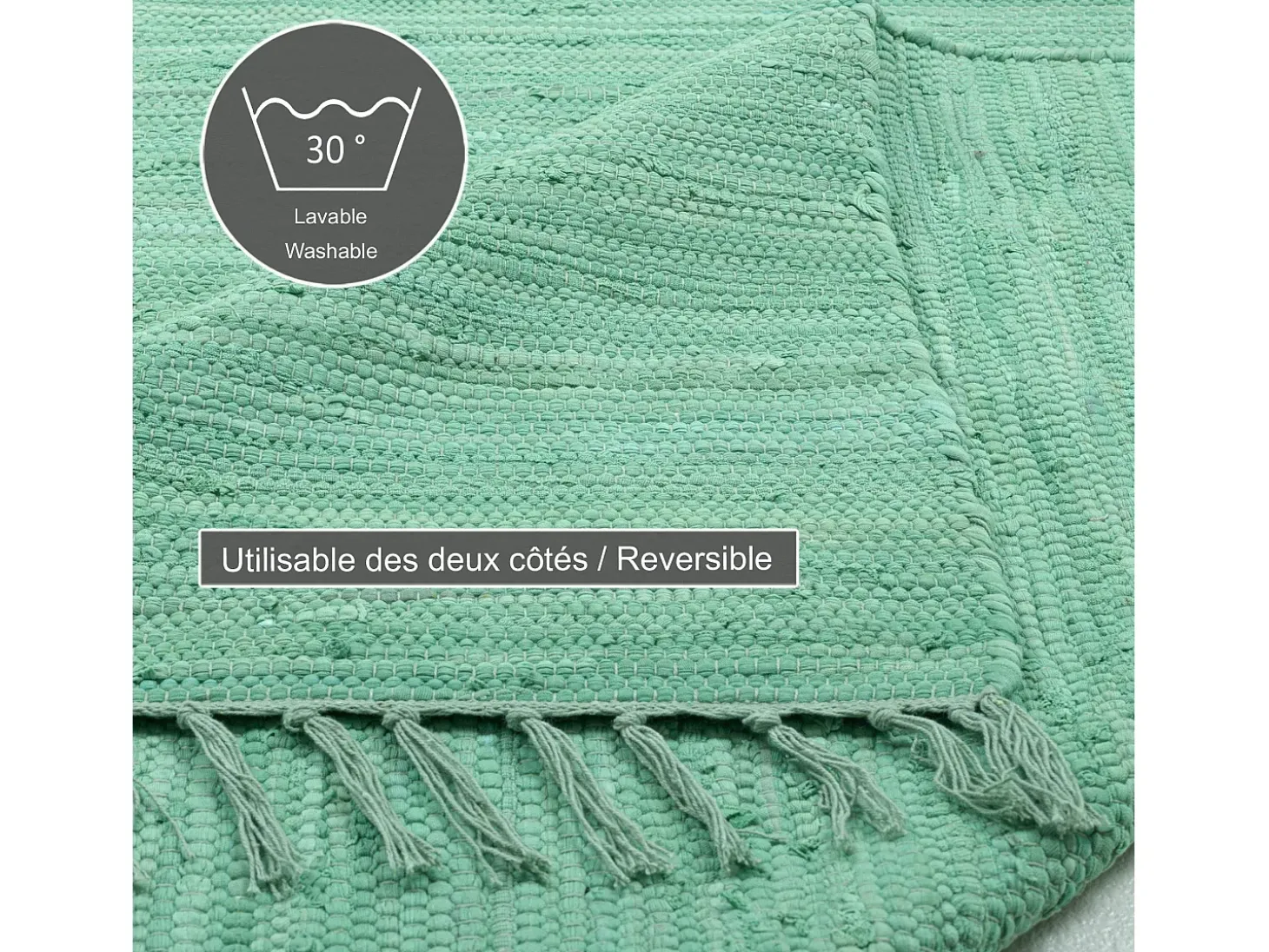 Alfombra de algodón tejida a mano y reversible 60x120 cm Menta Happy Cotton