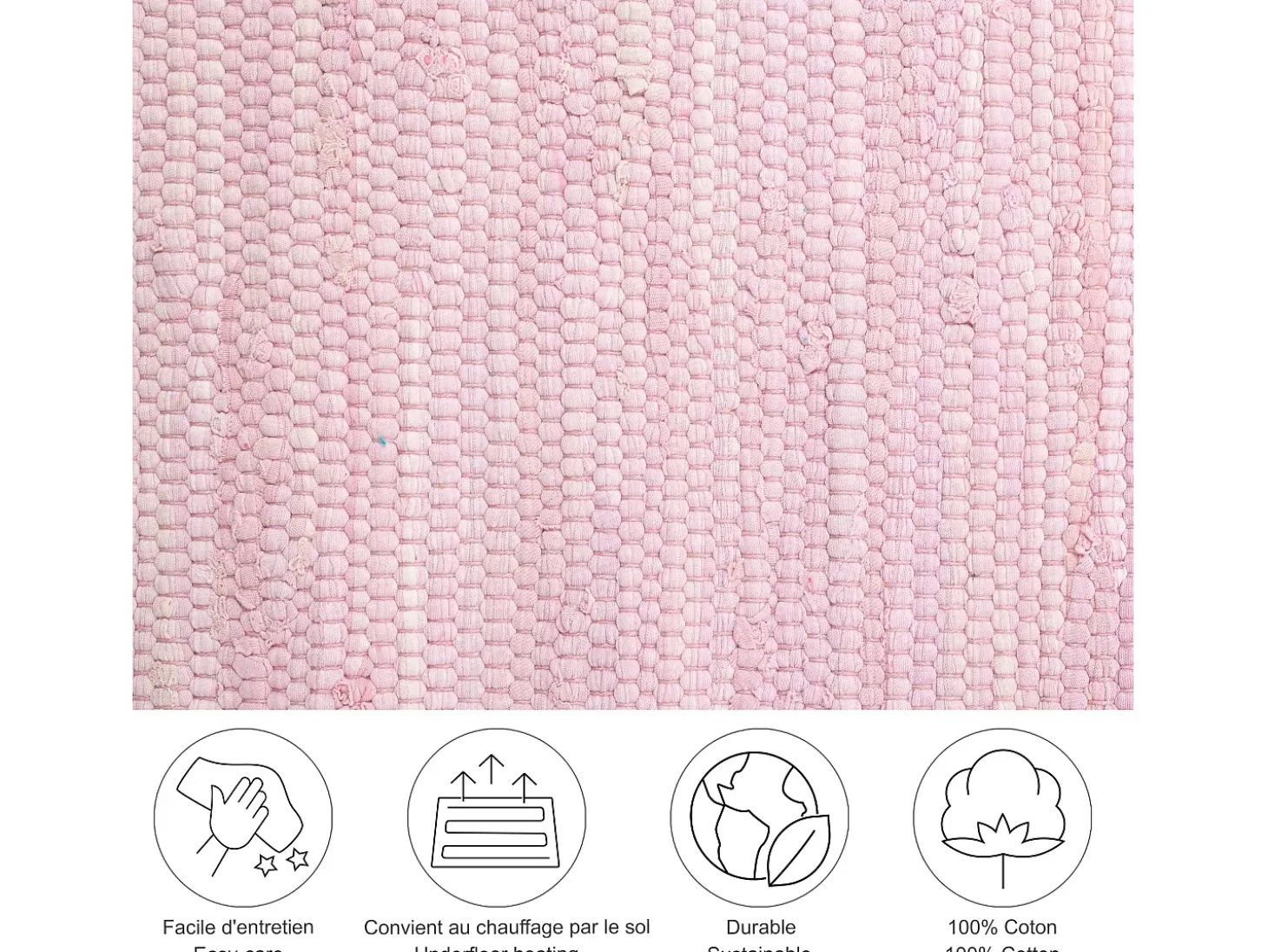 Alfombra de algodón tejida a mano y reversible 40x60 cm Rosa Happy Cotton