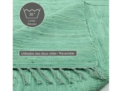 Alfombra de algodón tejida a mano y reversible 160x230 cm Menta Happy Cotton Verde almendra