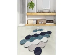 Alfombra de baño Circle azul oscuro beige blanco