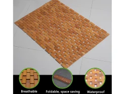 Sale Alfombra de baño de teca, alfombra de ducha de madera, alfombra de bañera, patas de goma antideslizantes, enrollable, 70x50cm Marru00f3n chocolate