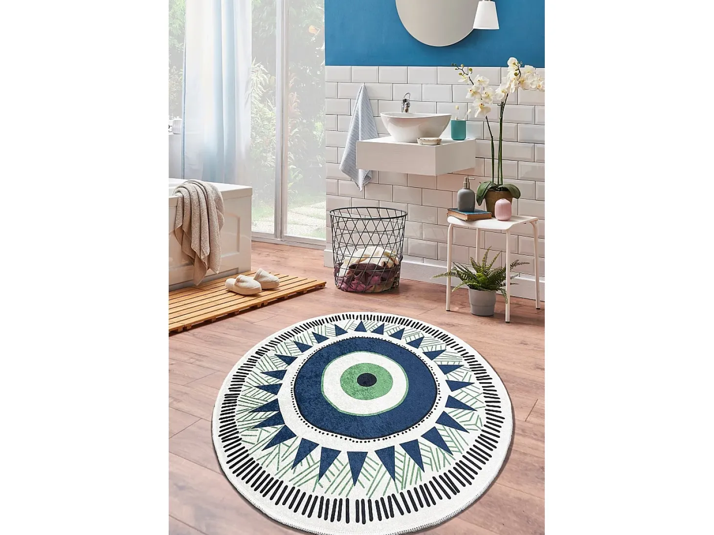 Alfombra de baño Occhio (120) verde gris azul oscuro verde