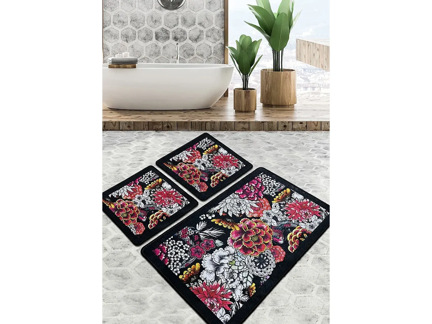 Alfombra De Baño|Ropa De Cama^Alfombra de baño Set (3 piezas) Floreale Djt Multicolor