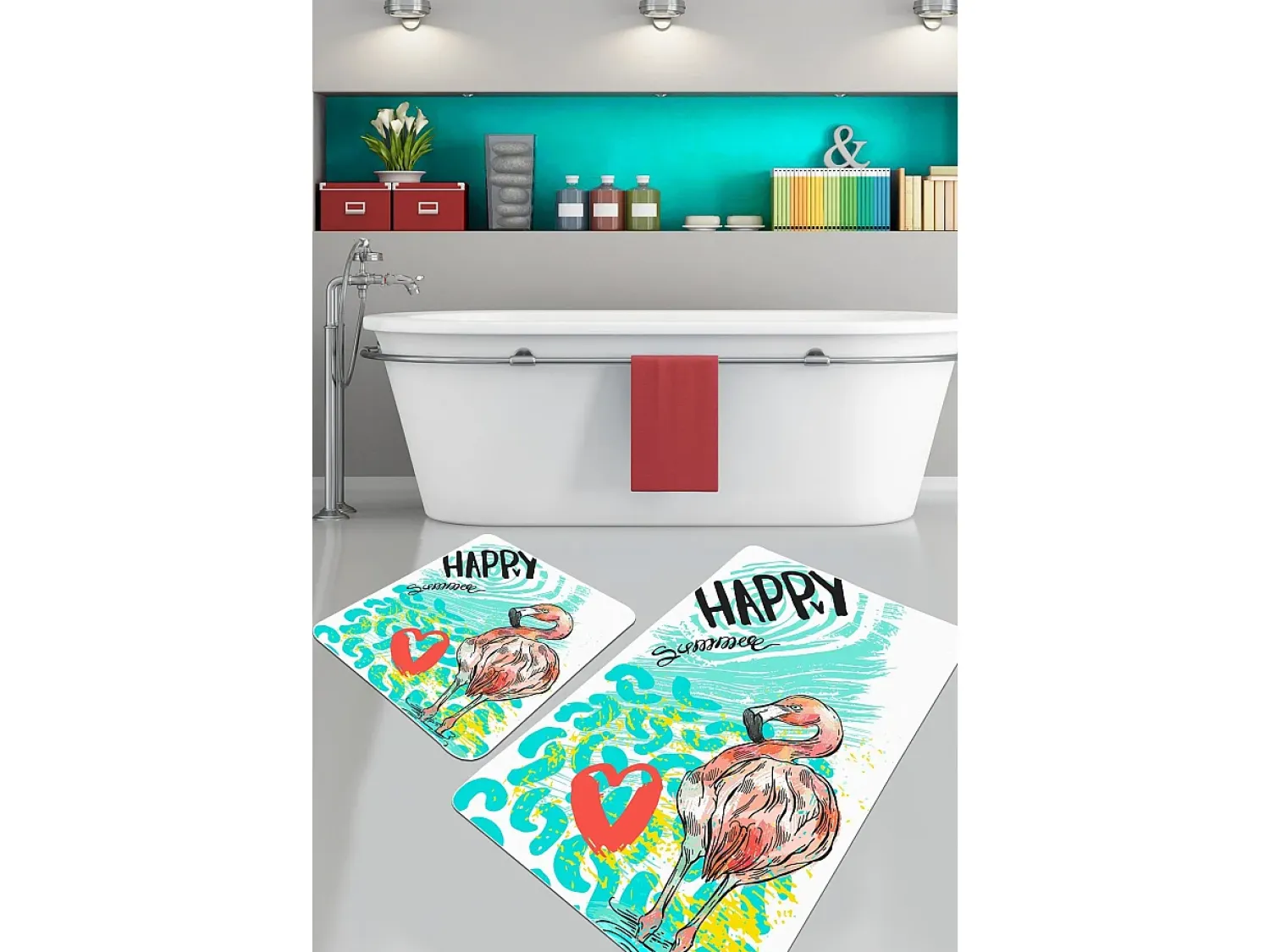Discount Alfombra de baño Set (2 piezas) Happy Flamingo Multicolor