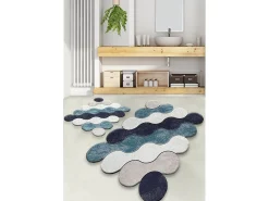 Sale Alfombra de baño Set (2 piezas) Circle azul oscuro beige blanco Multicolor