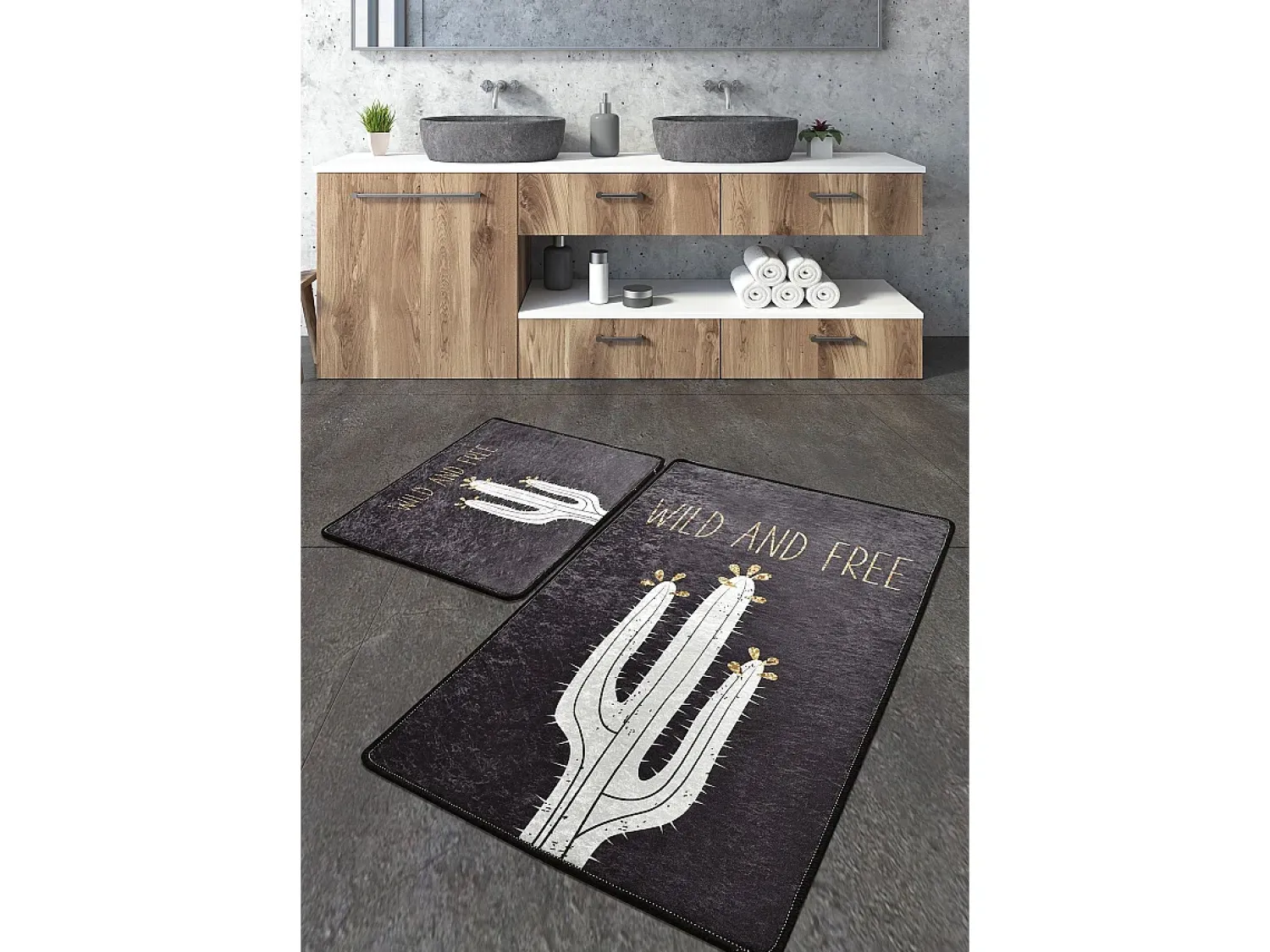Alfombra De Baño|Ropa De Cama^Alfombra de baño Set (2 piezas) Wild and Free DJT blanco negro Multicolor