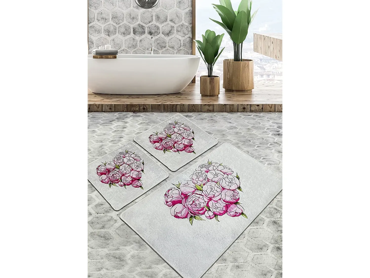 Alfombra De Baño|Ropa De Cama^Alfombra de baño Set (3 piezas) Peonia Djt Multicolor