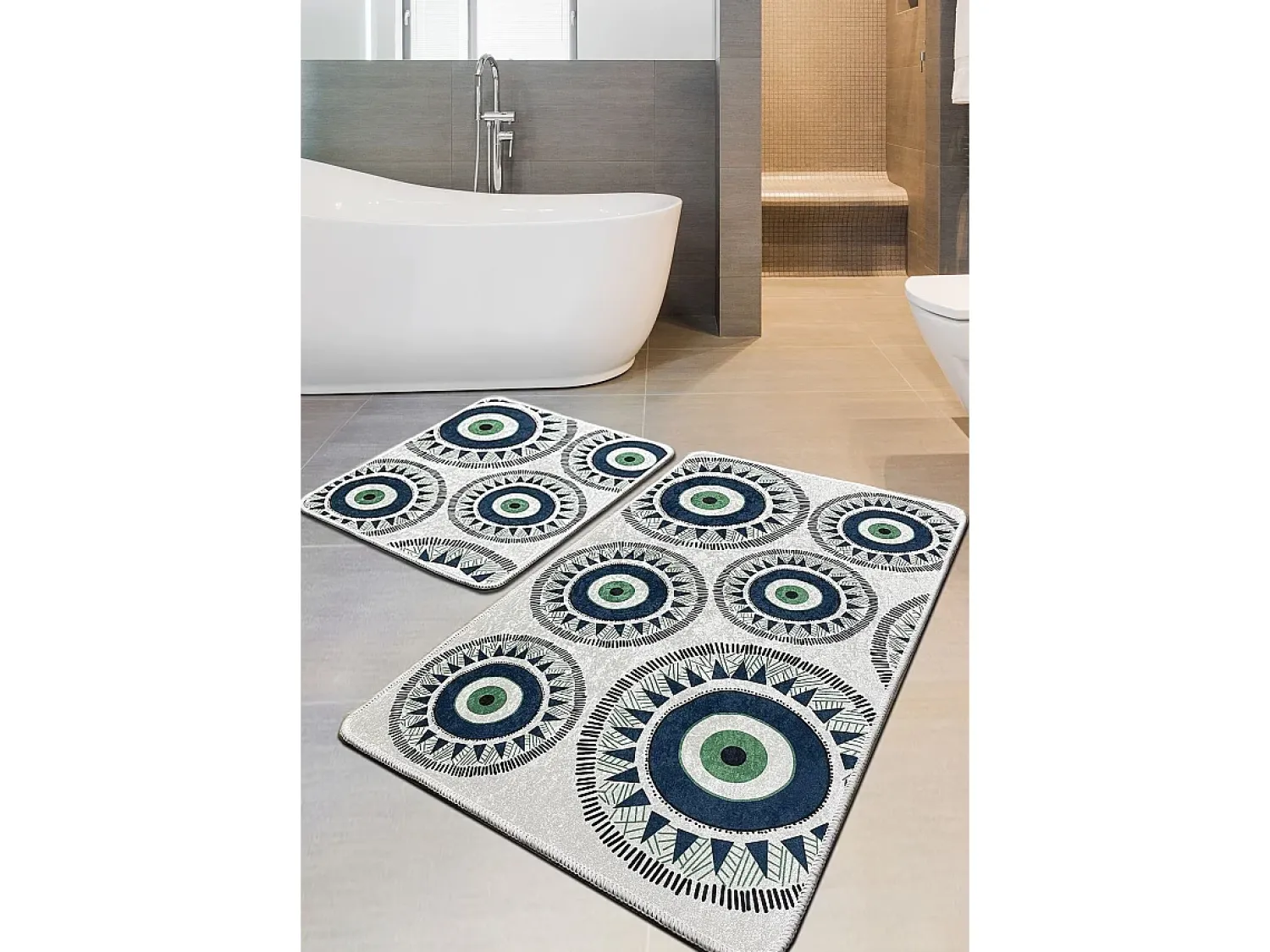 Alfombra De Baño|Ropa De Cama^Alfombra de baño Set (2 piezas) Occhio verde gris azul oscuro verde Multicolor