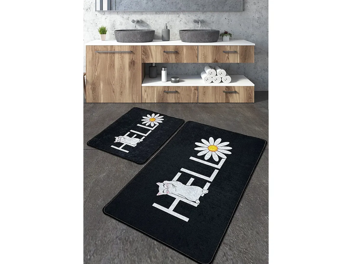 Alfombra de baño Set (2 piezas) Hola Gato Djt multicolor