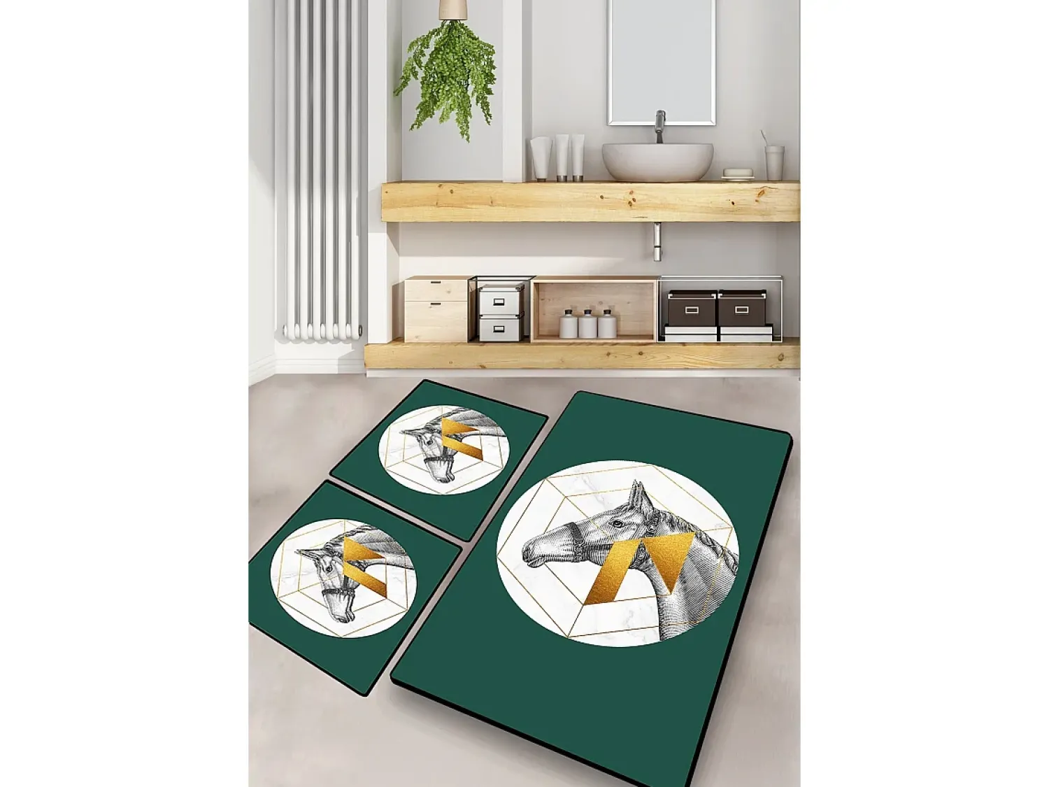 Hot Alfombra de baño Set (3 piezas) Horse Multicolor