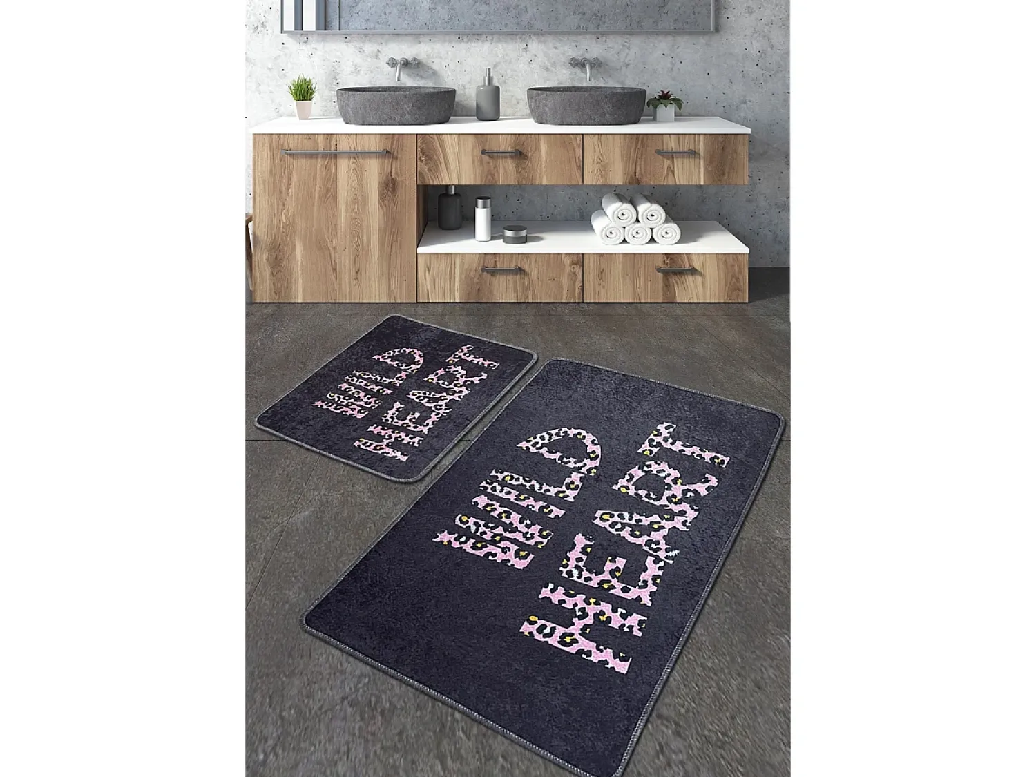 Discount Alfombra de baño Set (2 piezas) Wild Heart Djt Multicolor