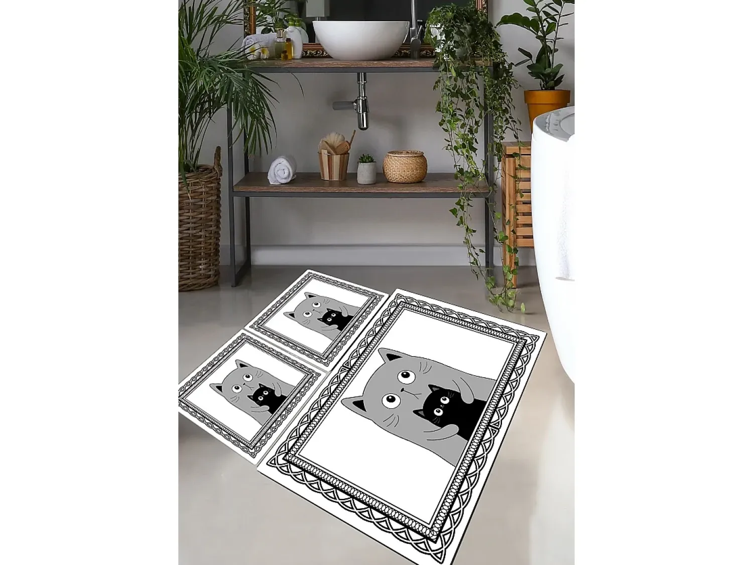 Alfombra De Baño|Ropa De Cama^Alfombra de baño Set (3 piezas) Mom Cat Multicolor