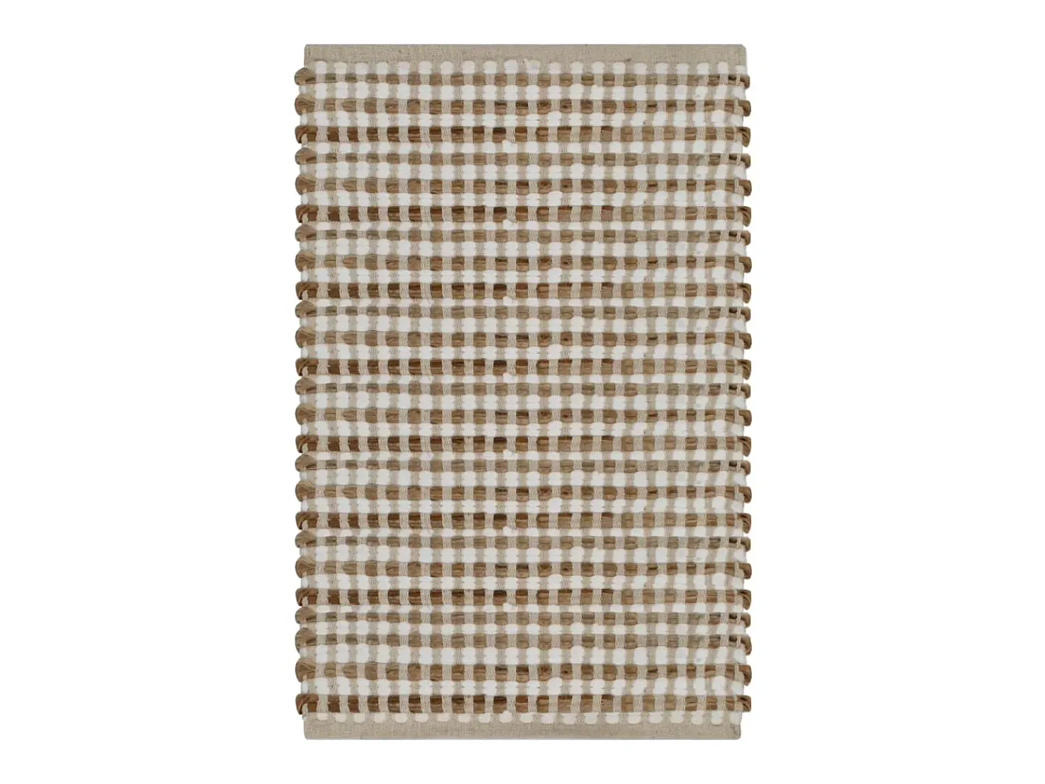 Discount Alfombra de baño tejida a mano de yute y tela natural y blanca ES383023 Marru00f3n