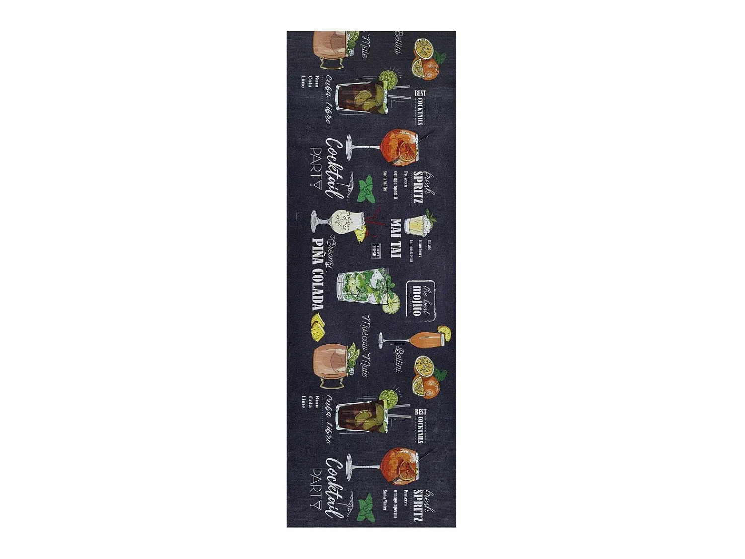 Hot Alfombra de cocina - Diseños de cócteles - - 52 x 200 cm - RICCI Negro