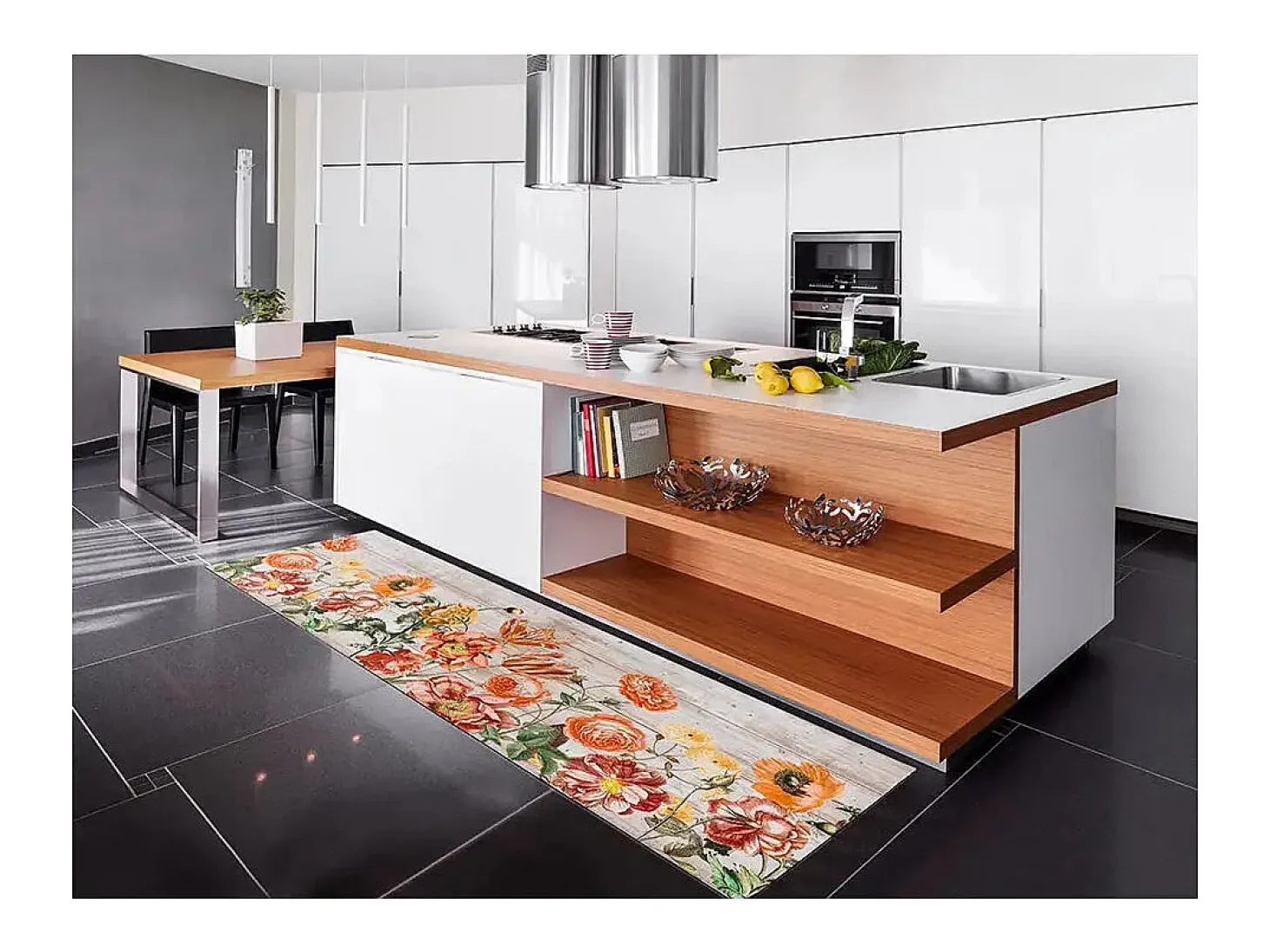 Alfombra de cocina - dibujos con flores - multicolor - 52 x 100 cm - RICCI