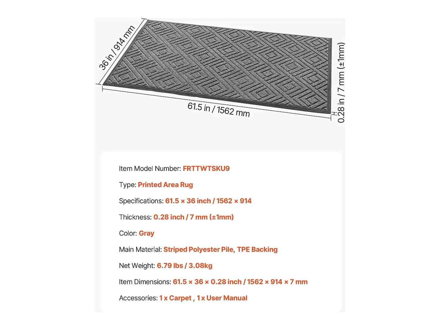 Felpudo^Alfombra de Entrada SucceBuy, 156x91,4 cm, Felpudo Exterior Interior Moderno Elegante, con Reverso Antideslizante TPE, Resistente Lavable, Atrapa Polvo, Gris Negro