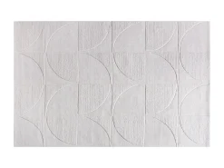 Alfombra de lana 100% tejida a mano con relieve y motivo circular, 160 x 230, Marfil, MILUNA