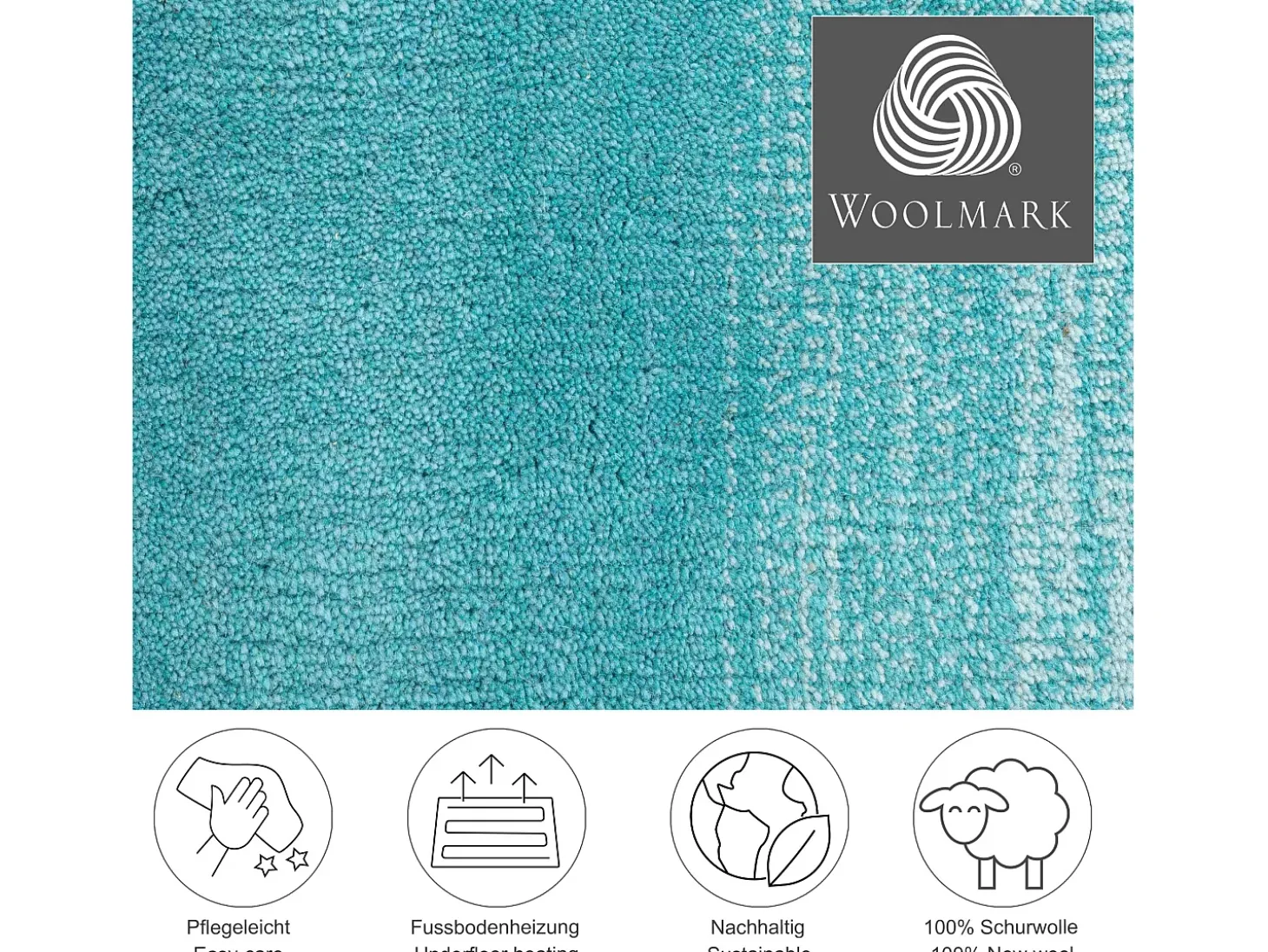 Alfombra de lana con degradado de color 70x140 cm Turquesa Wool Comfort