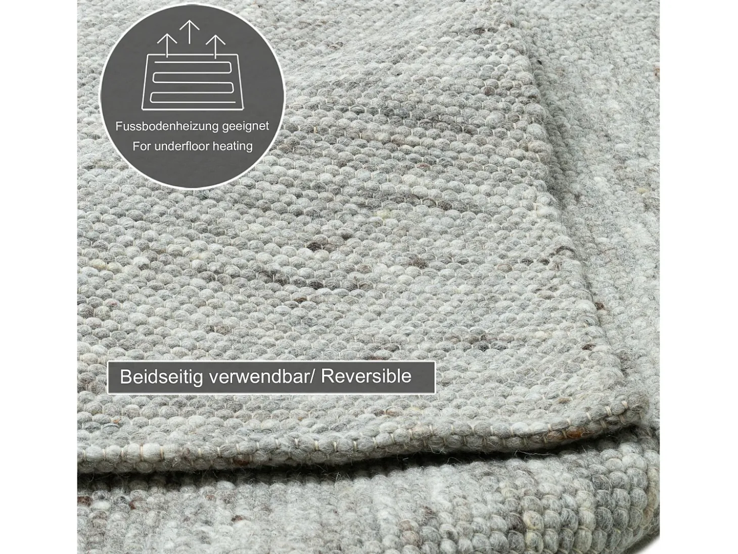Alfombra de lana reversible tejida a mano 40x60 cm Gris natural Alpen