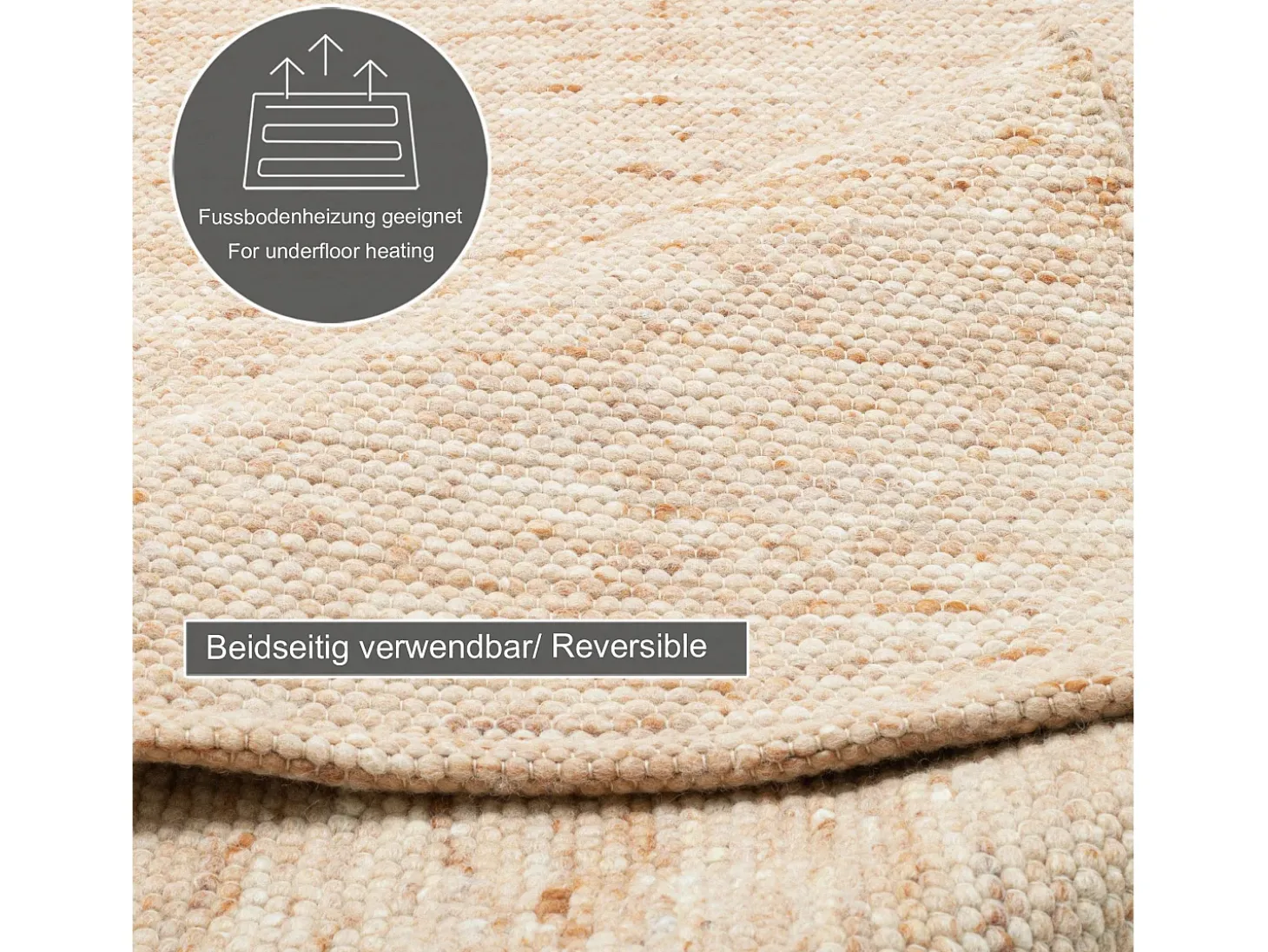 Alfombra de lana reversible tejida a mano 190x290 cm Beige oscuro Alpen
