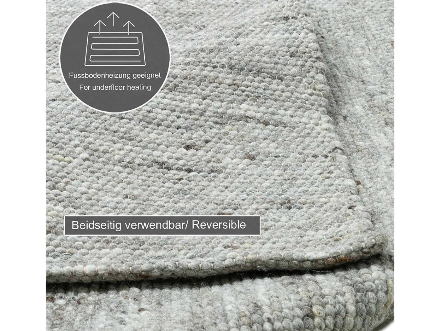 Alfombra De Salón^Alfombra de lana reversible tejida a mano 170x240 cm Gris natural Alpen Beige