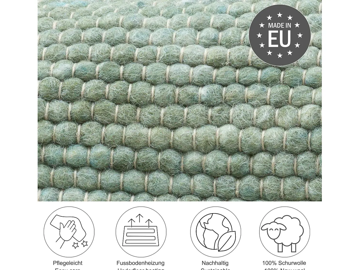 Alfombra De Salón^Alfombra de lana reversible tejida a mano 120x180 cm Alpen Verde