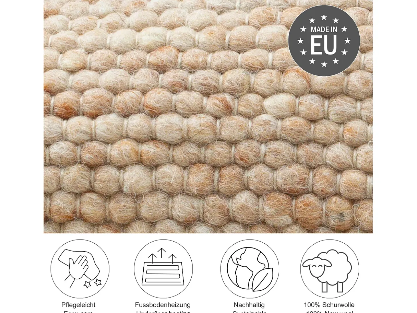 Alfombra de lana reversible tejida a mano 90x160 cm Beige oscuro Alpen