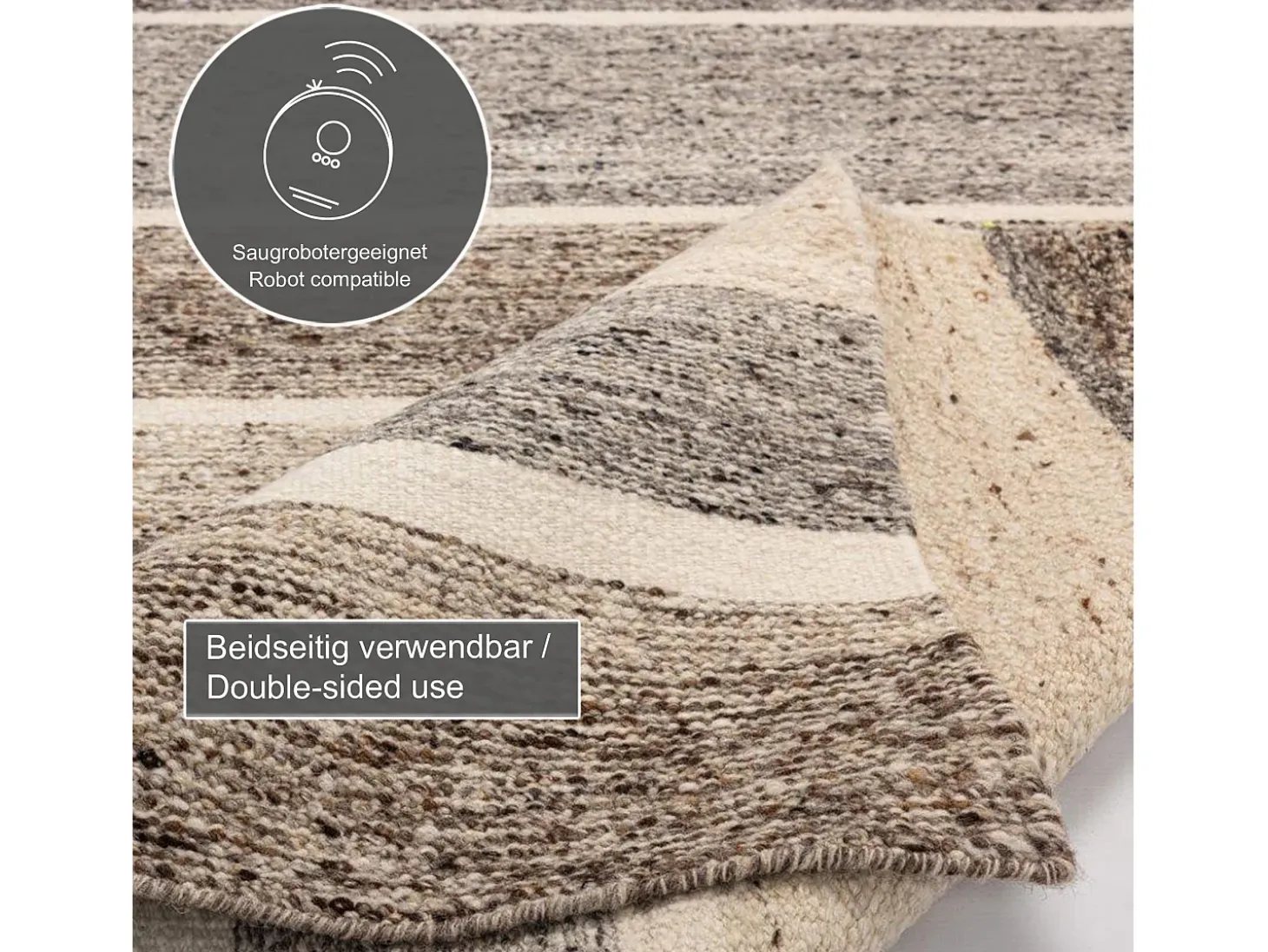 Alfombra de lana tejida a mano y enrollable 140x200 cm Beige multi Ehrwald