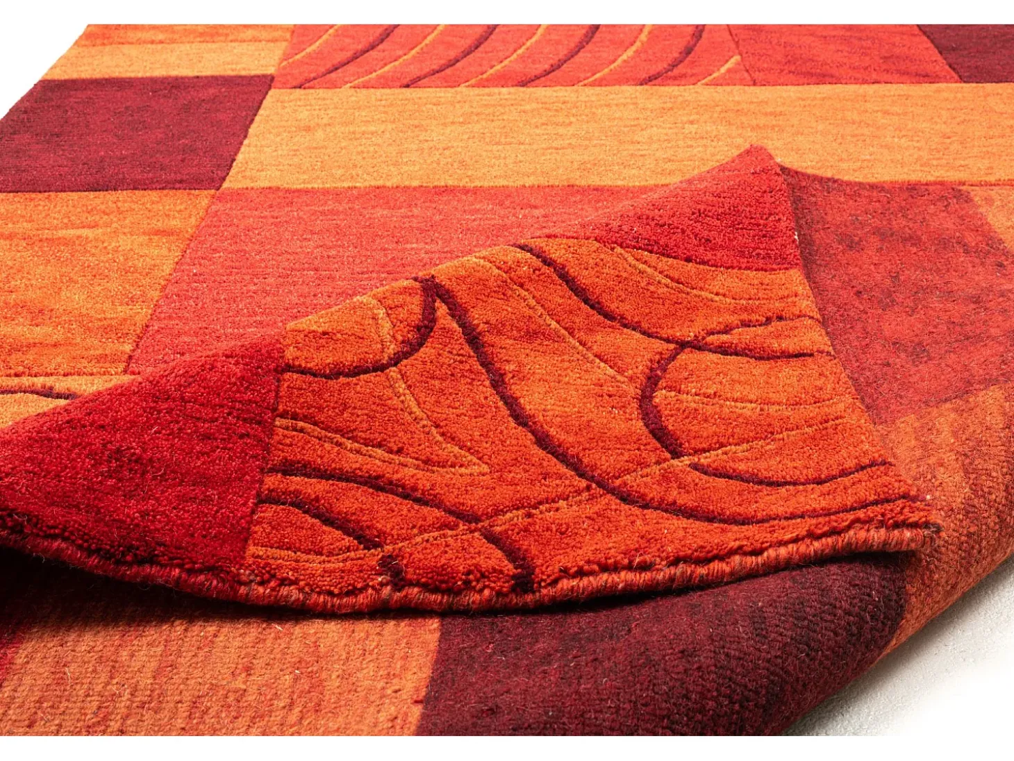 Alfombra de lana tejida a mano en estilo patchwork 60x90 cm Rojo Domas
