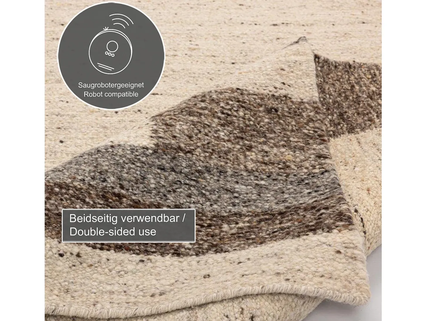 Alfombra de lana tejida a mano y enrollable 170x240 cm Beige multi Ehrwald