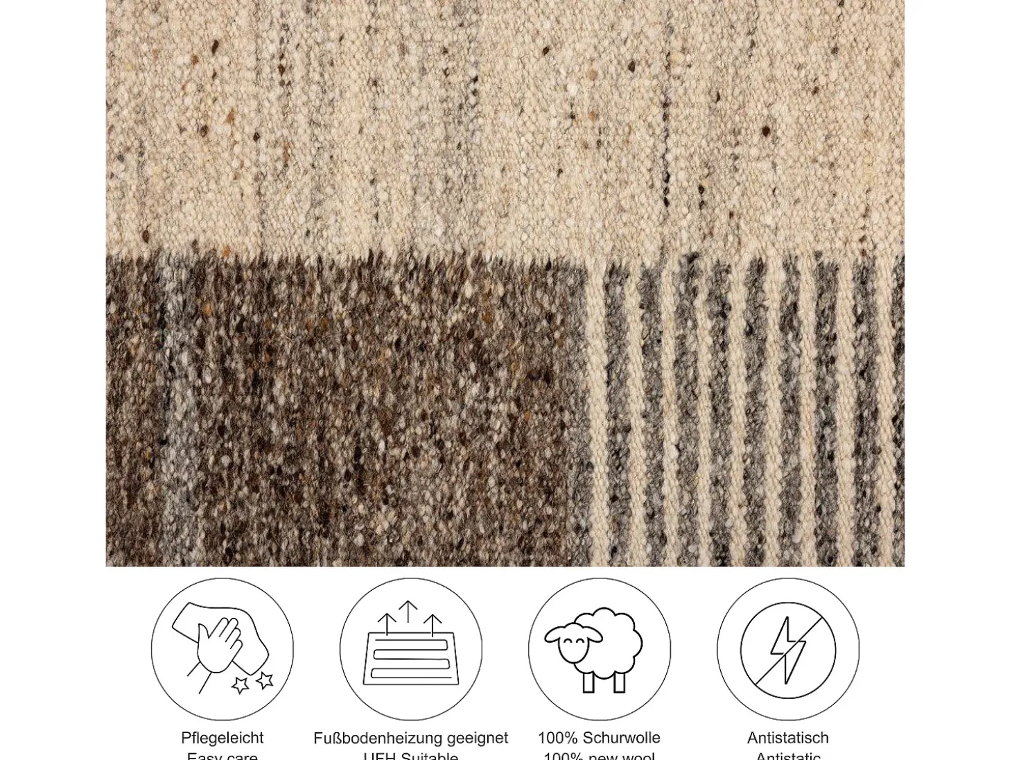 Alfombra de lana tejida a mano y enrollable 170x240 cm Beige multi Ehrwald