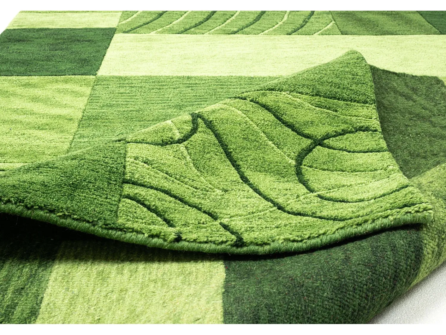Alfombra De Salón^Alfombra de lana tejida a mano en estilo patchwork 190x250 cm Domas Verde