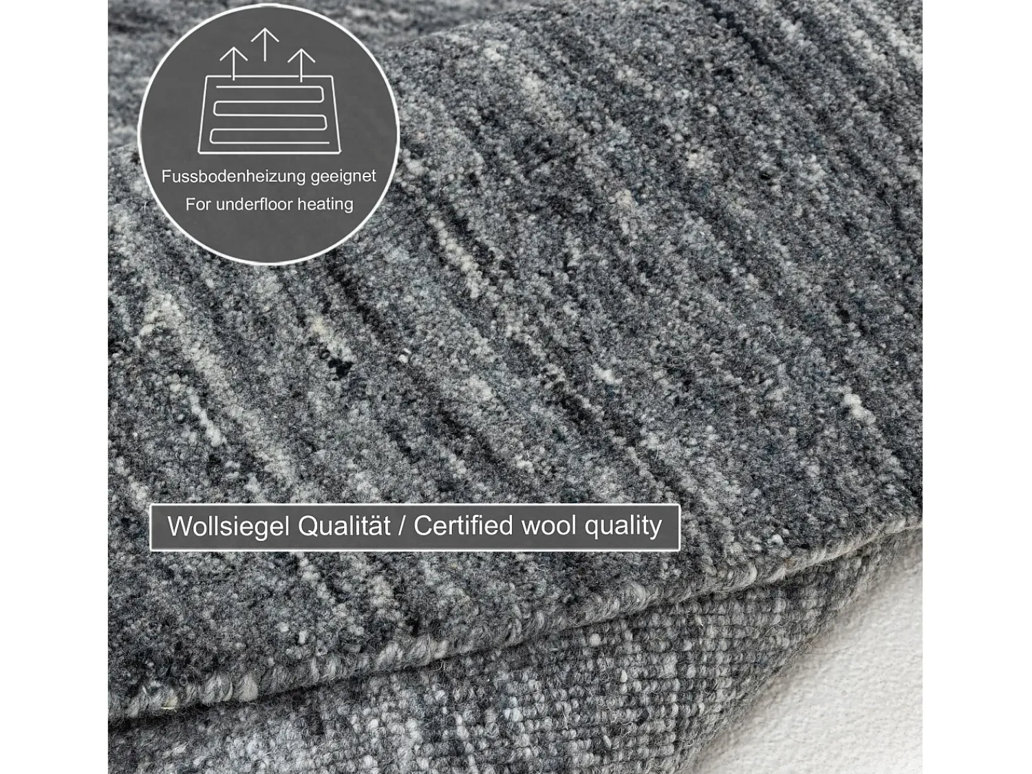 New Alfombra de lana UNI tejida a mano 100x100 cm Antracita Pure Gris antracita