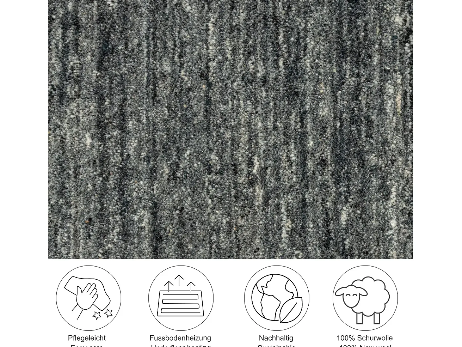 New Alfombra de lana UNI tejida a mano 100x100 cm Antracita Pure Gris antracita