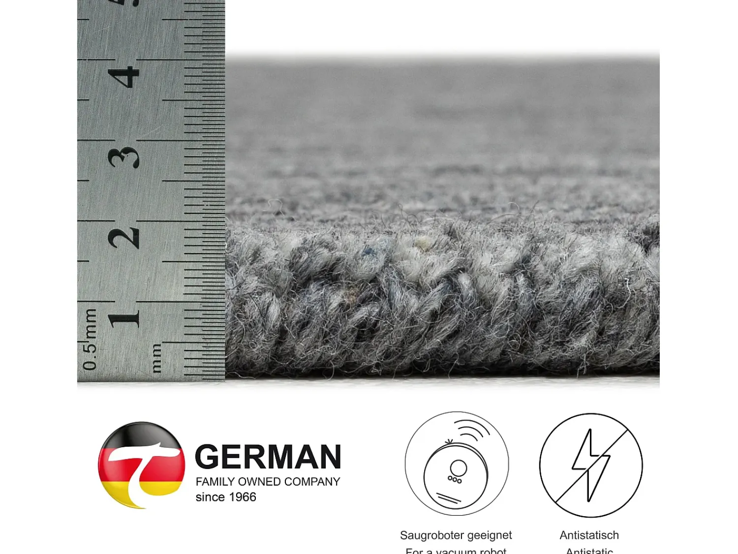 New Alfombra de lana UNI tejida a mano 100x100 cm Antracita Pure Gris antracita