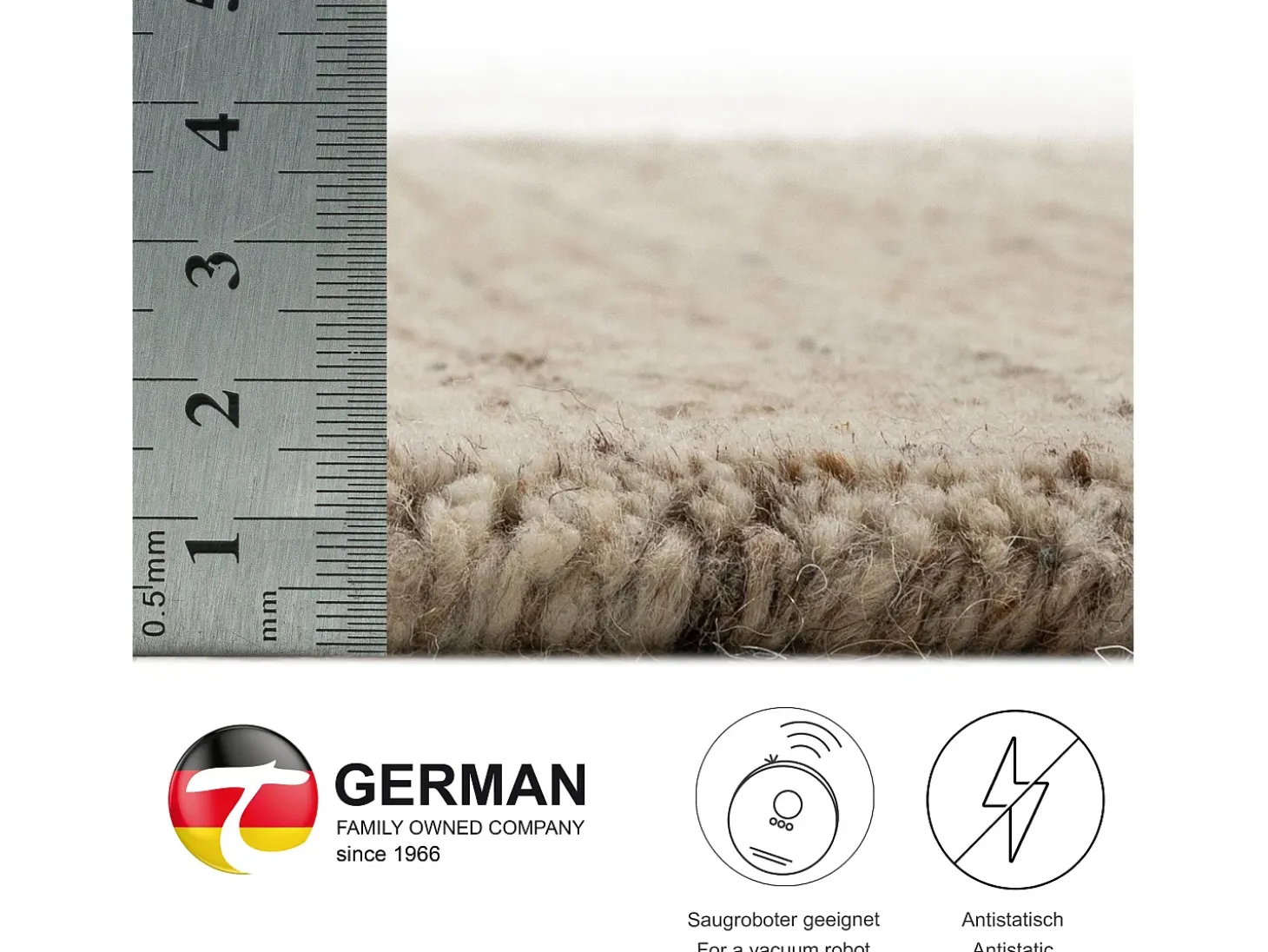Alfombra de lana UNI tejida a mano 190x190 cm Beige natural Pure