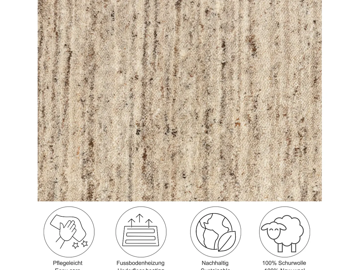 Alfombra de lana UNI tejida a mano 190x190 cm Beige natural Pure
