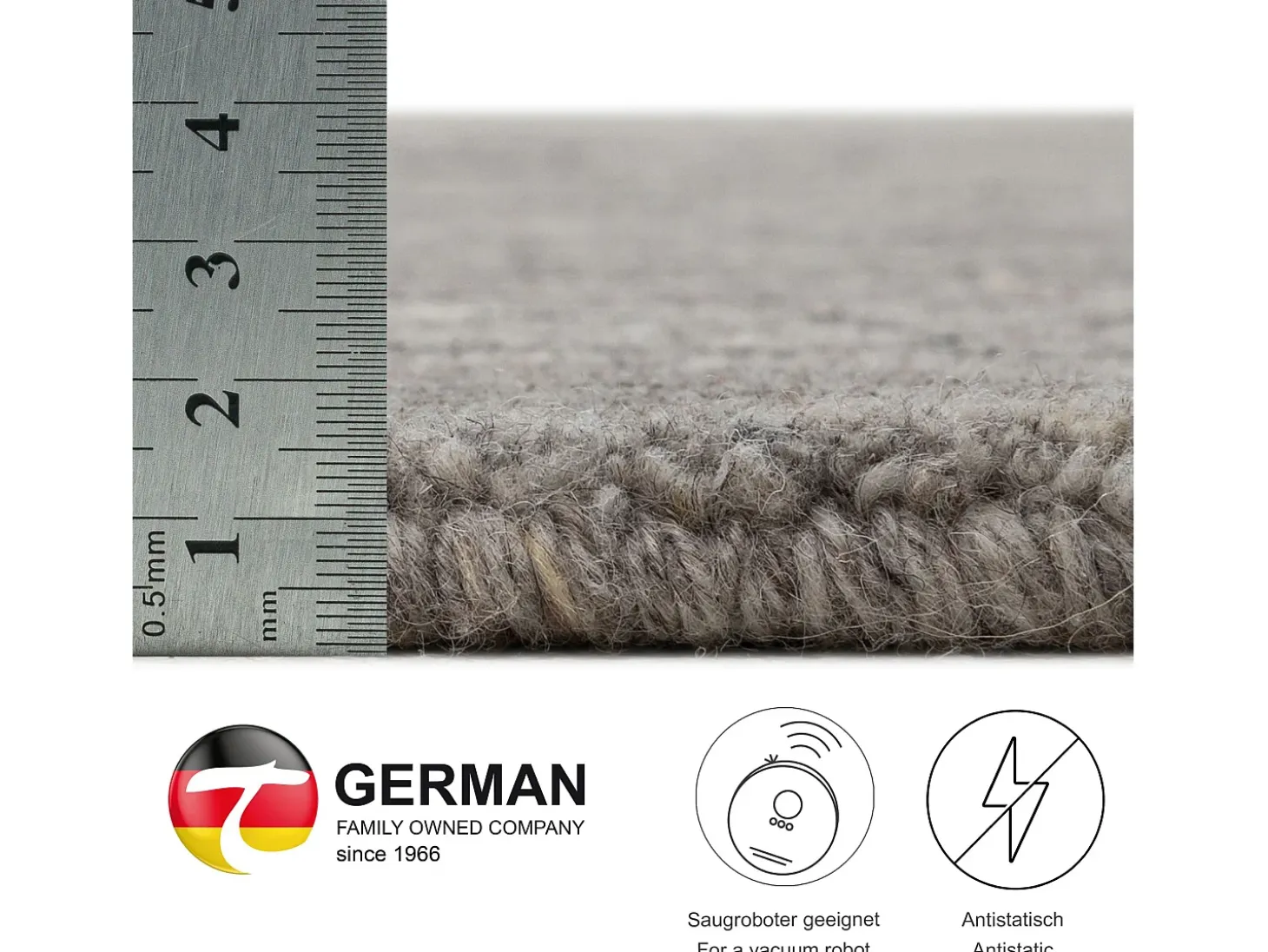 Alfombra de lana UNI tejida a mano 150x150 cm Gris Pure
