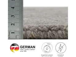 Alfombra de lana UNI tejida a mano 190x190 cm Gris Pure
