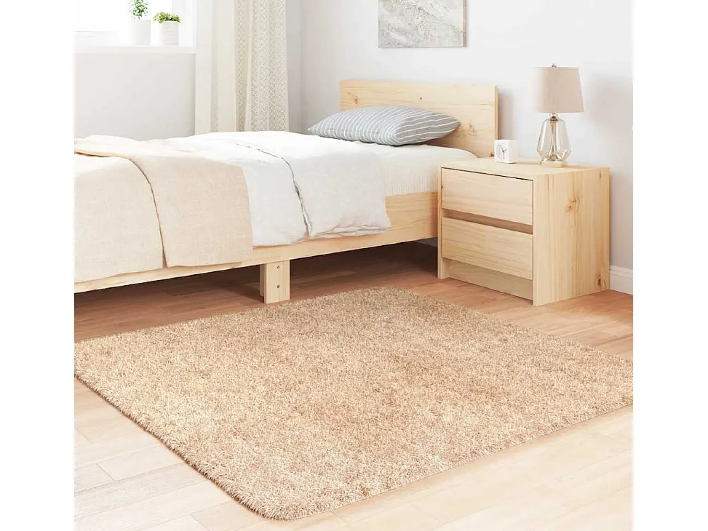 Alfombra de pelo largo beige NAVARRA 120x120 cm poliéster
