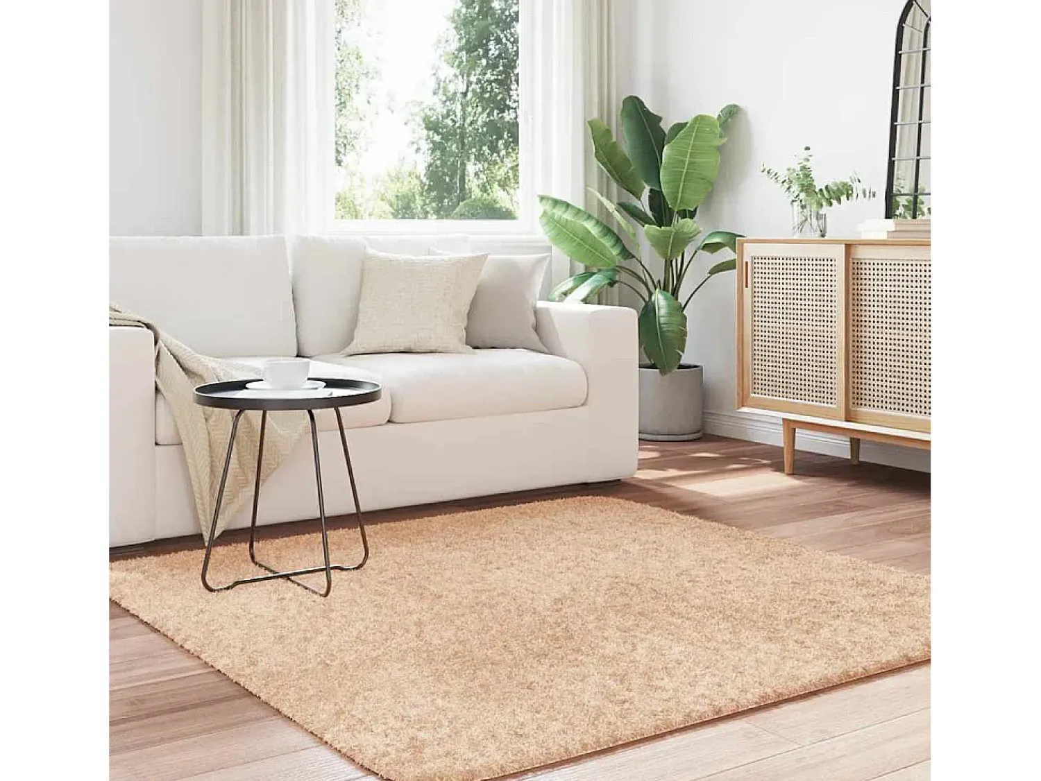 Hot Alfombra de pelo largo NAVARRA 160x160 cm poliéster Beige