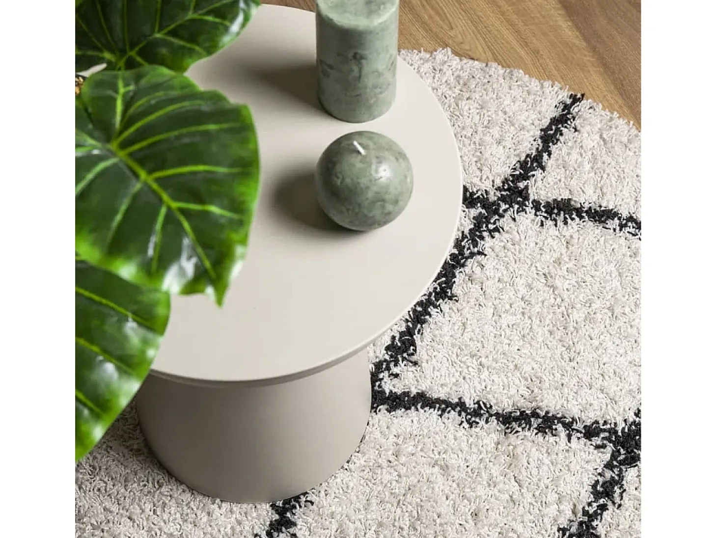 Alfombra de pelo largo moderna crema y negro Ø 280 cm